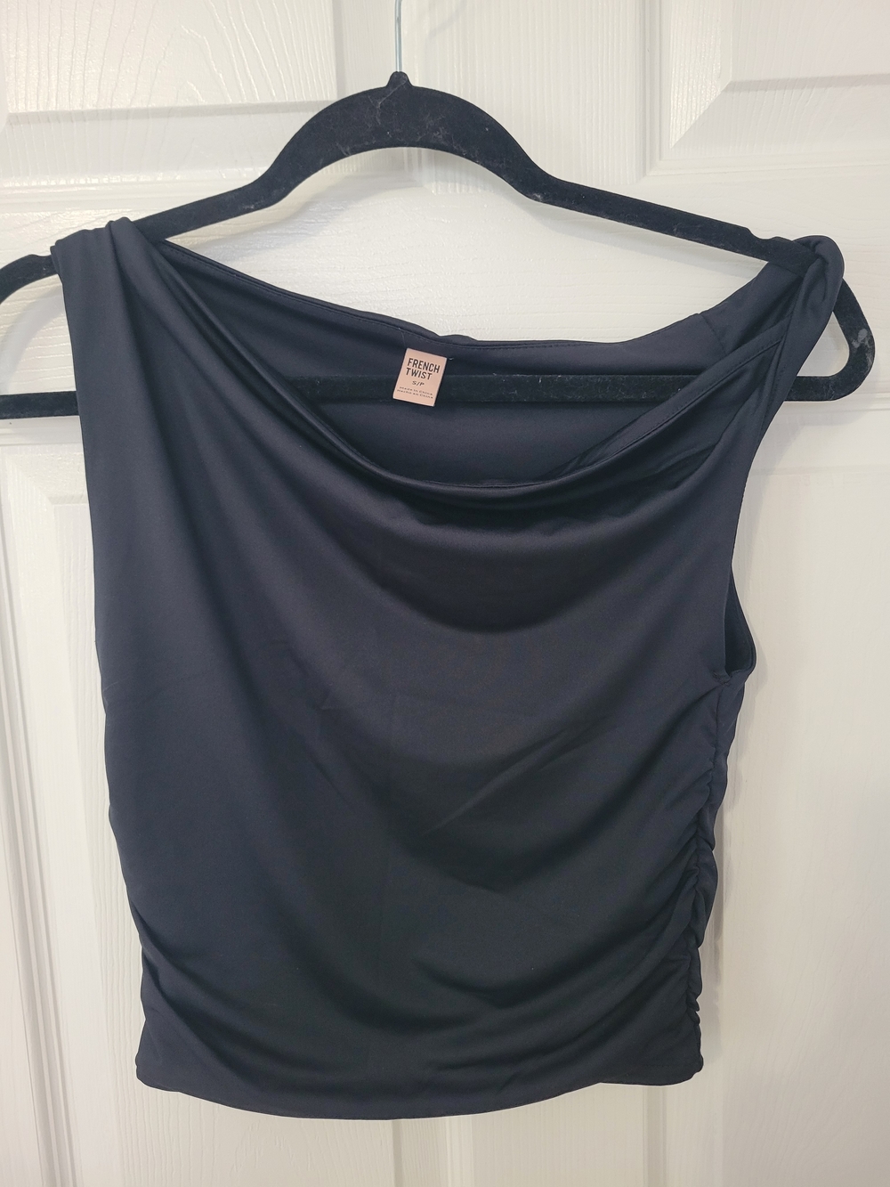 French Twist Black Cowl Neck Tank Top